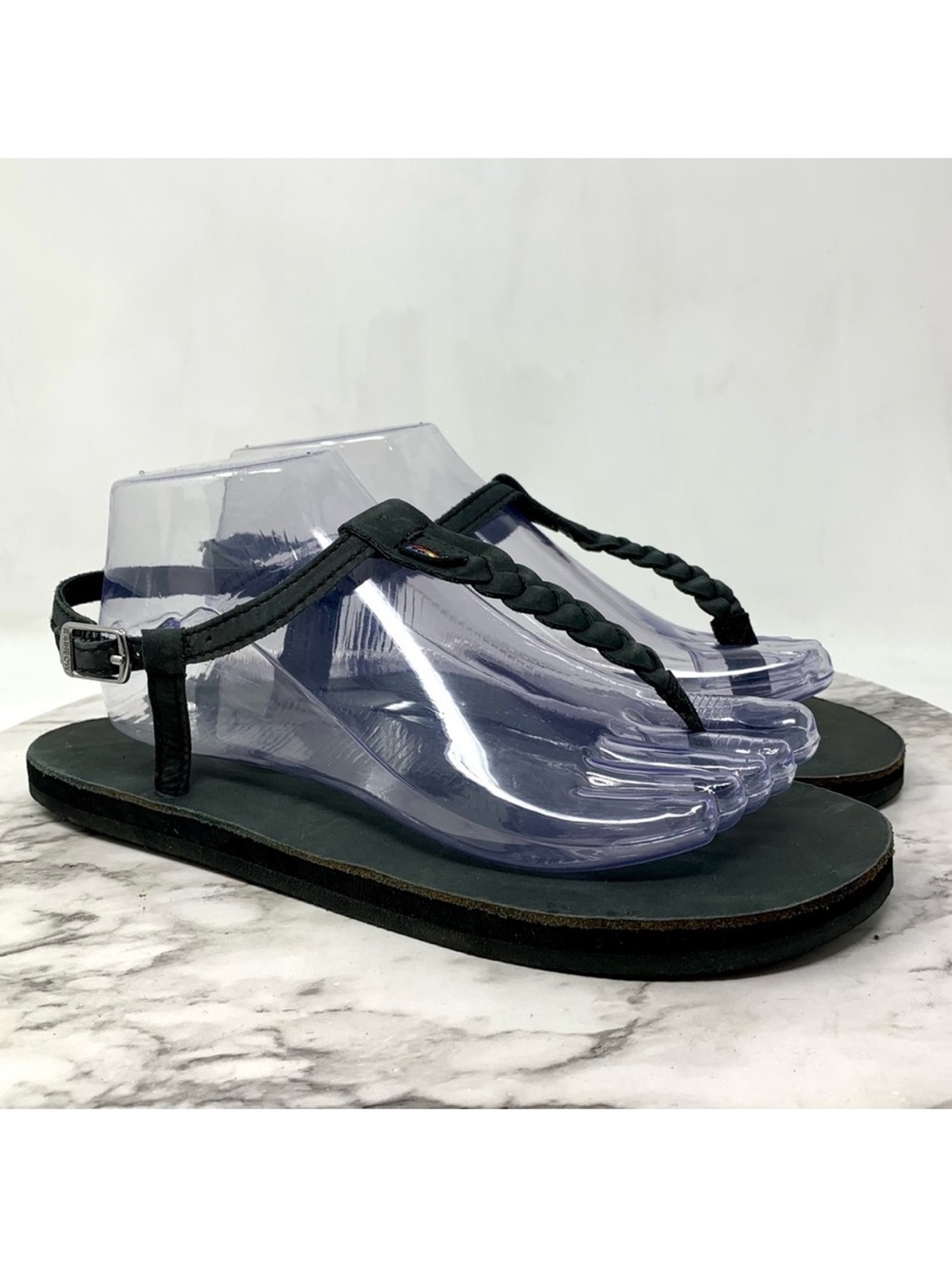 Rainbow T-Street Black Nubuck Braided Thong Sandals L (7.5-8.5) Summer Beach